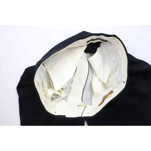 Vintage 90s Streetwear Mens 32x32 Pleated Cuffed Wide Leg Wool Chino Pants Black